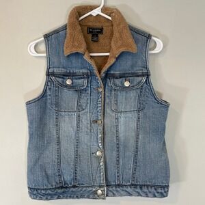 Bit & Bridle Womens Medium Wash Sherpa Lined Denim Vest Blue Size M READ